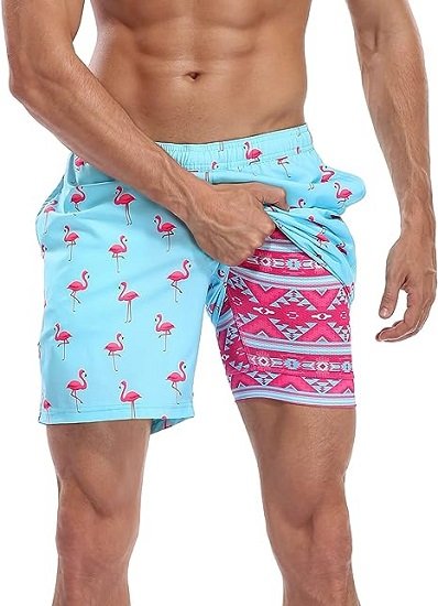 Men's Swim Trunks with Compression Liner 7 Inch Inseam Quick Dry Swim Shorts