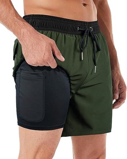 Mens Swimming Trunks with Compression Liner 2 in 1 Quick Dry Beach Shorts with Pockets
